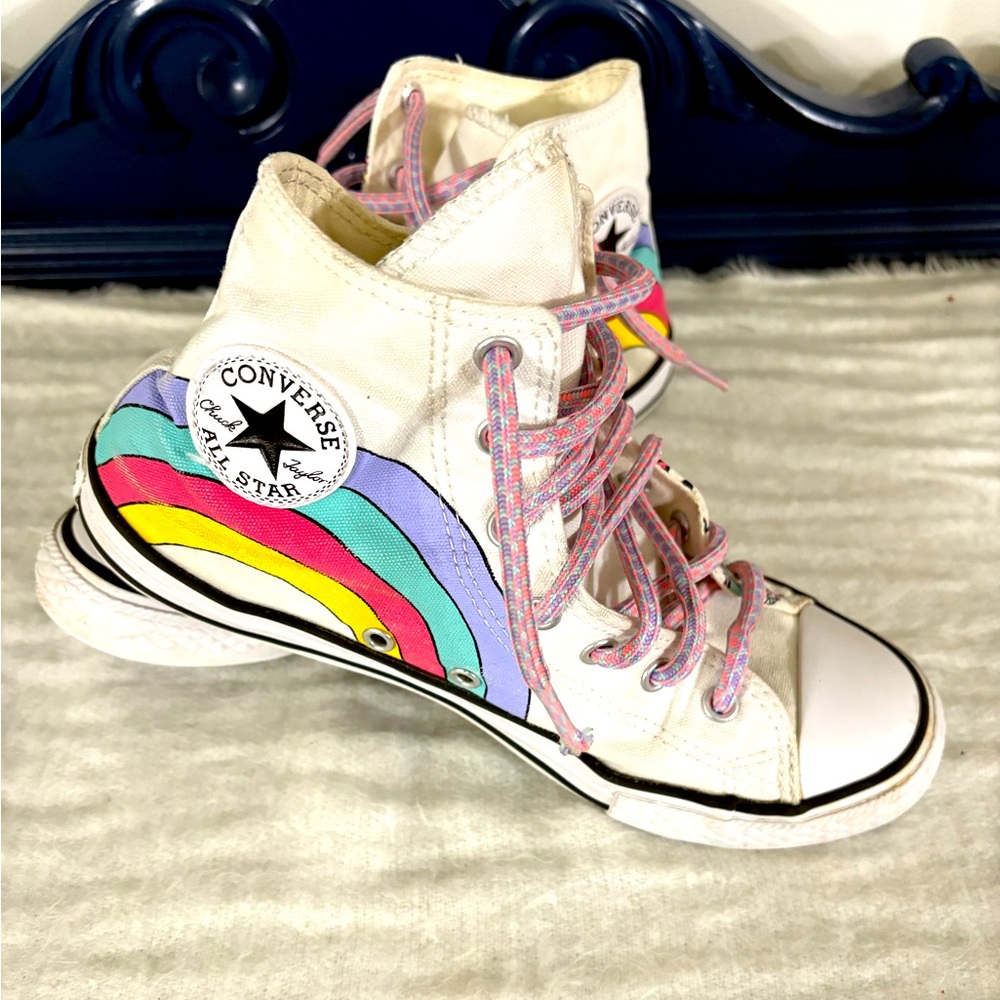 Converse Kids' White High-Top Sneakers with Rainbows And Unicorns